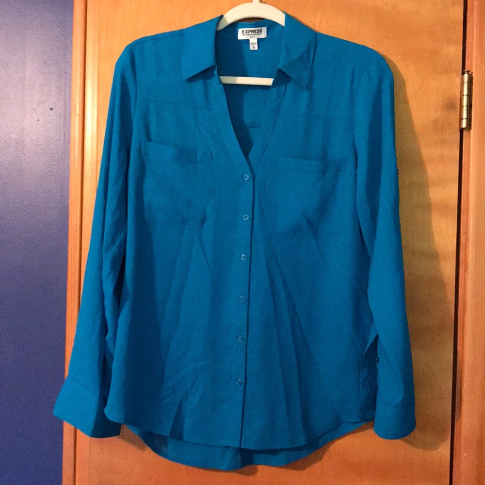 Express Portofino Slim fit shirt teal blue Medium